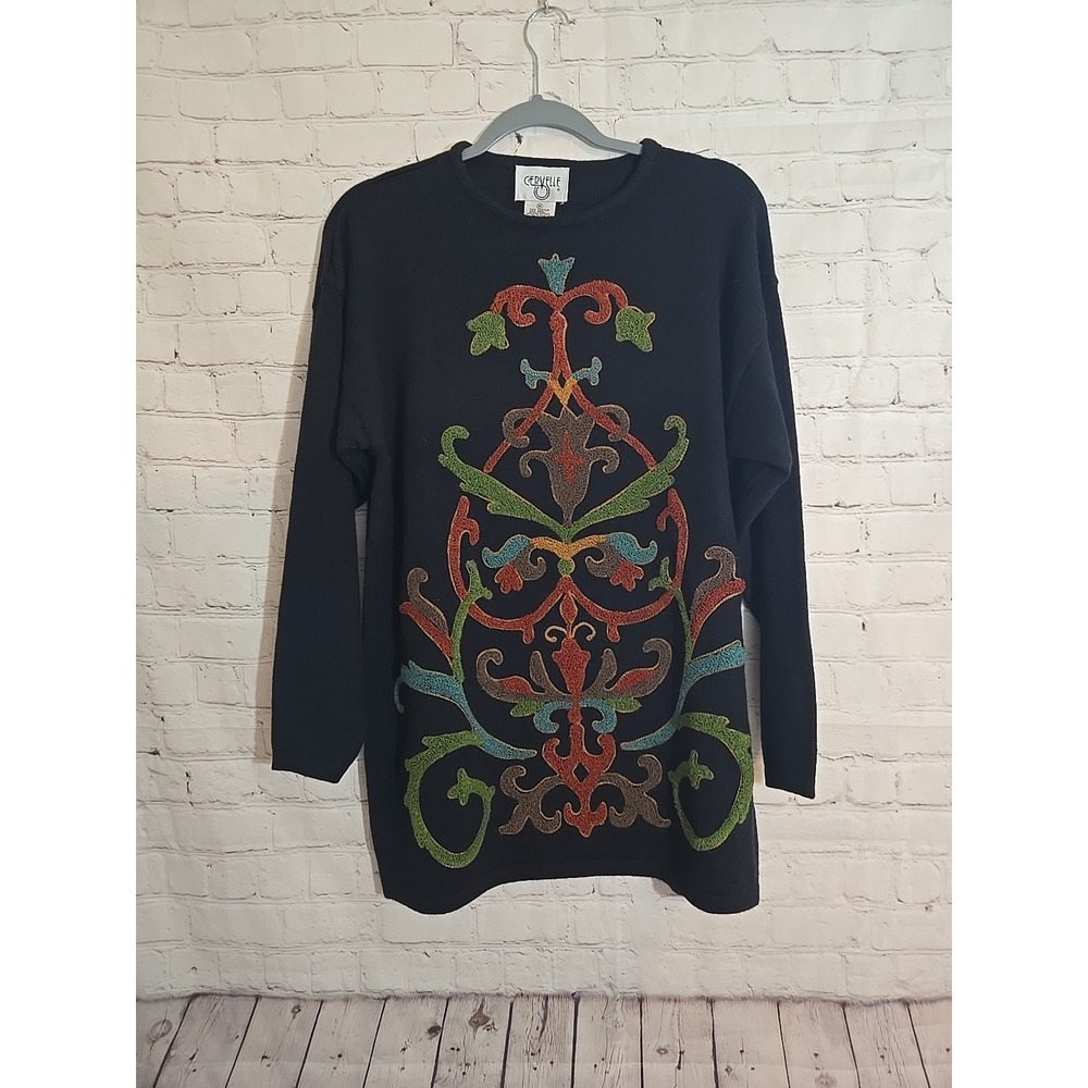 Vtg Cervelle Sweater M Wool Embroidered CottageCore Goblincore Classic Granny